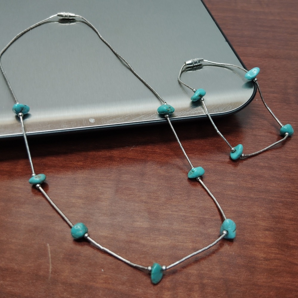 Native American Sterling Silver Liquid Turquoise Necklace & Bracelet Set